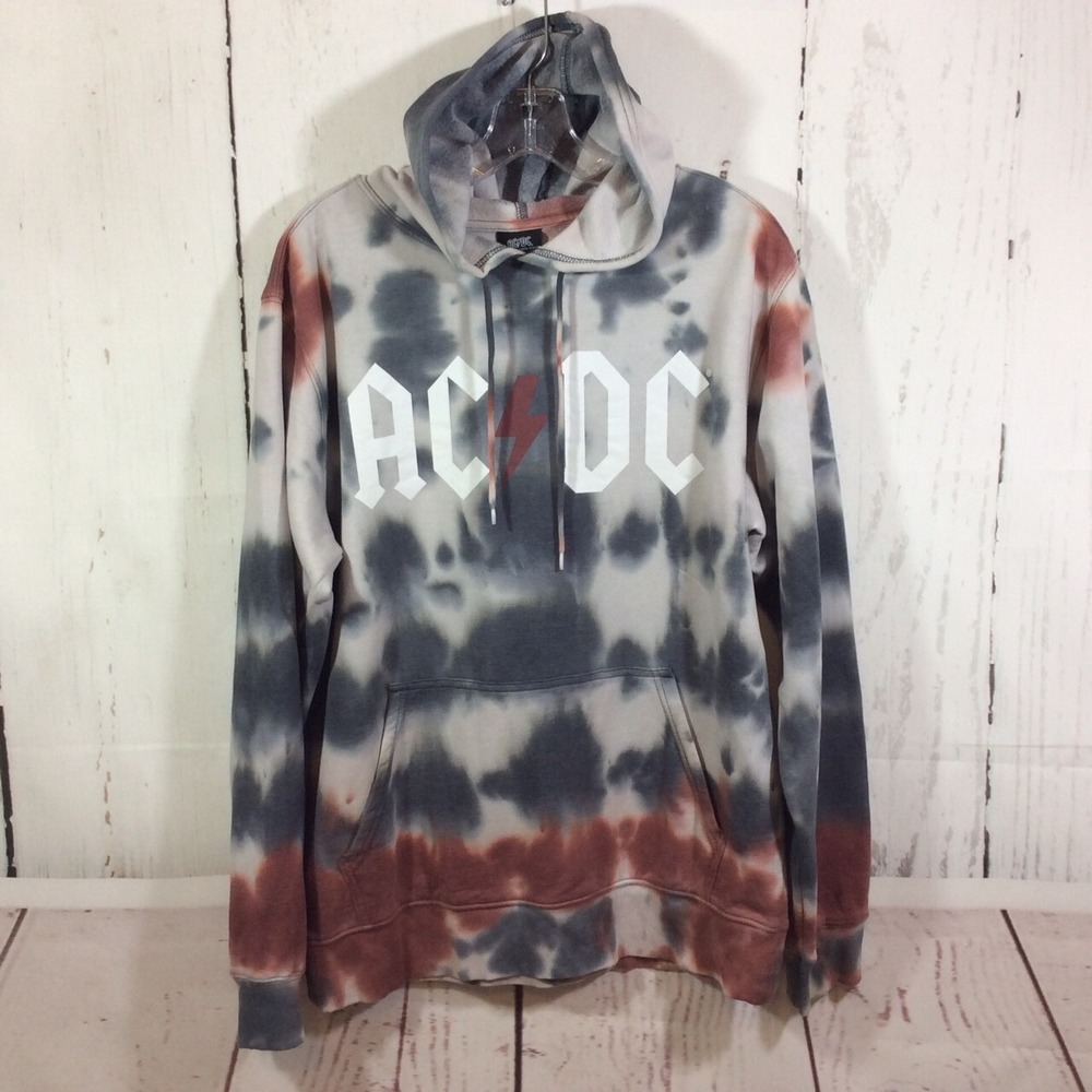 AC/DC Sweatshirt Adult Medium Pullover Tie Dye Hoodie Gray Rust Rock Music Band‎